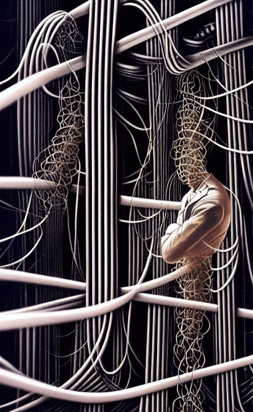 00340-2088506286-A businessman entangled in wires and pipes, a movie poster by hr giger.png