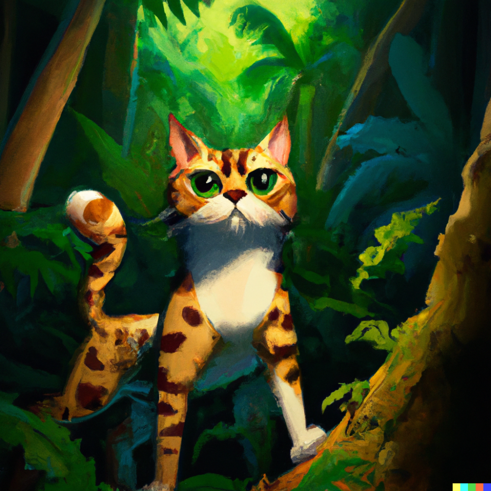 DALL·E 2022-08-17 04.27.29 - a cat that looks rambo in the jungle, digital art.png