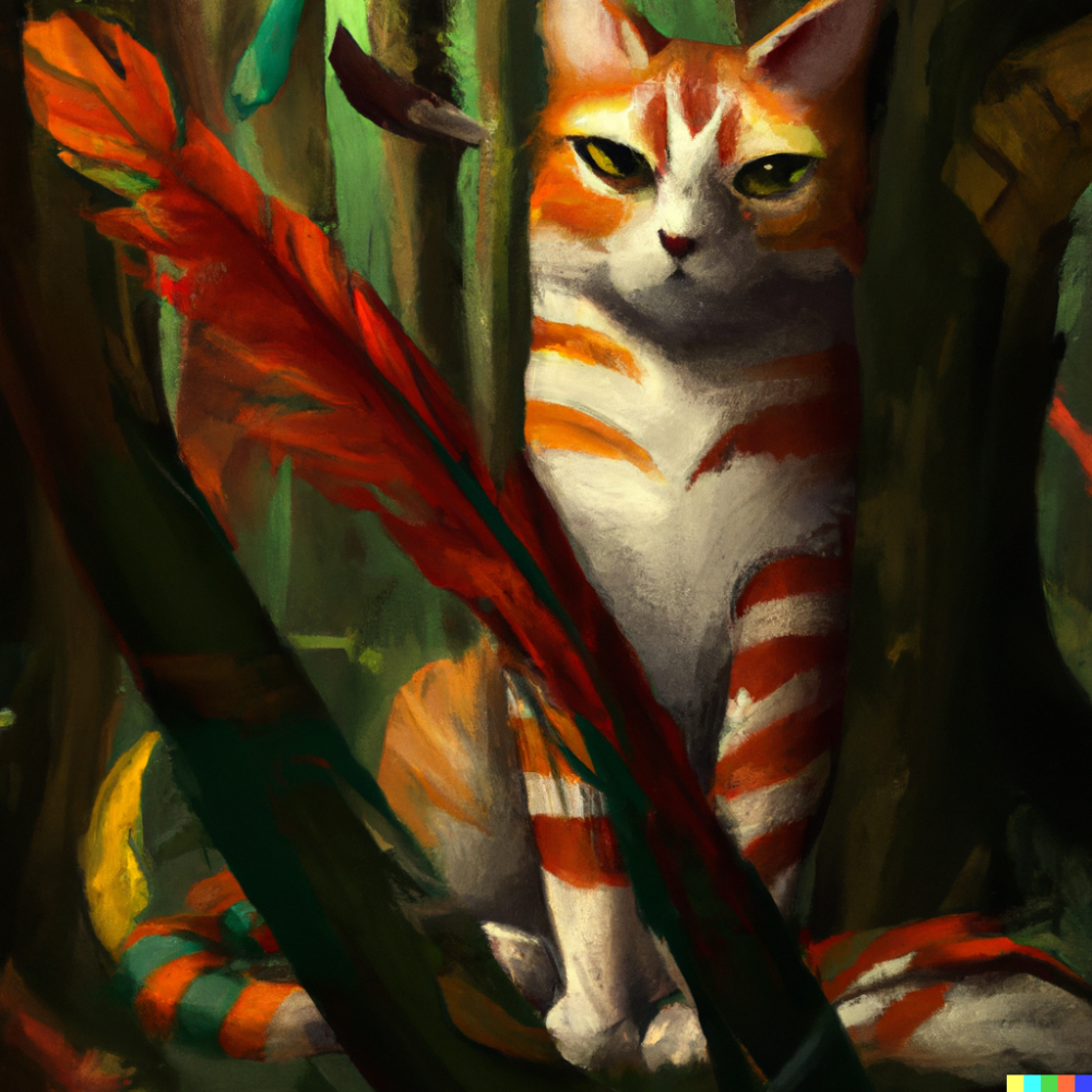 DALL·E 2022-08-17 04.27.32 - a cat that looks rambo in the jungle, digital art.png