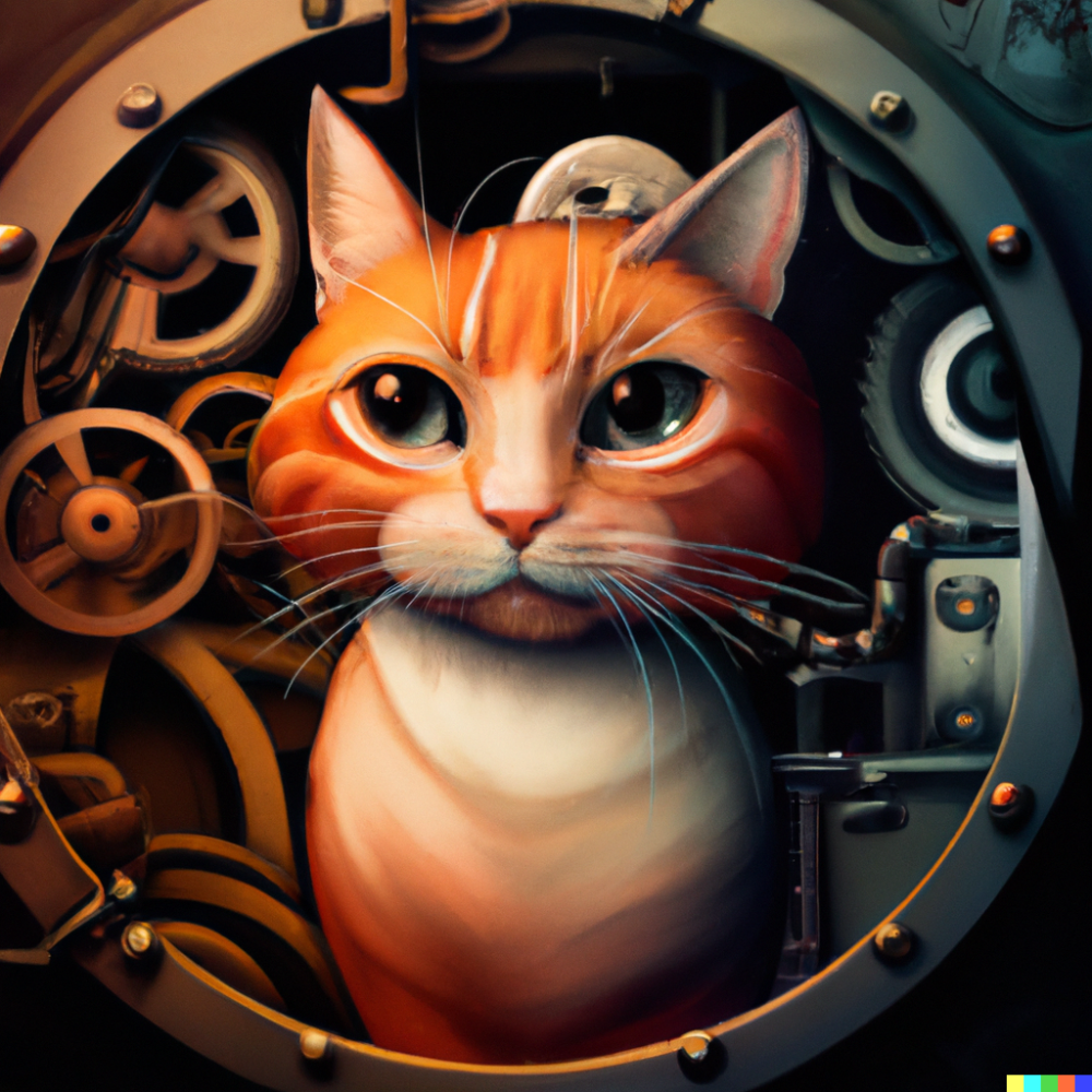 DALL·E 2022-08-17 05.22.18 - an orange and white cat inside a mechanical clockwork, digital art.png