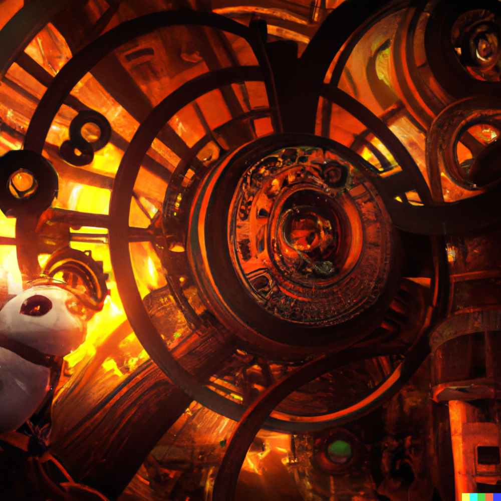 DALL·E 2022-08-17 05.30.00 - an orange and white cat inside a mechanical clockwork cathedral, ...png