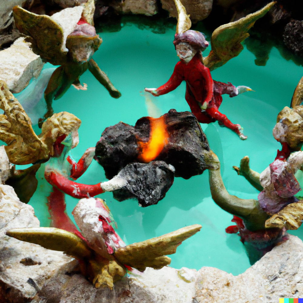 DALL·E 2022-08-26 09.43.45 - Photograph of a Christmas celebration in a pool of lava with wing...png