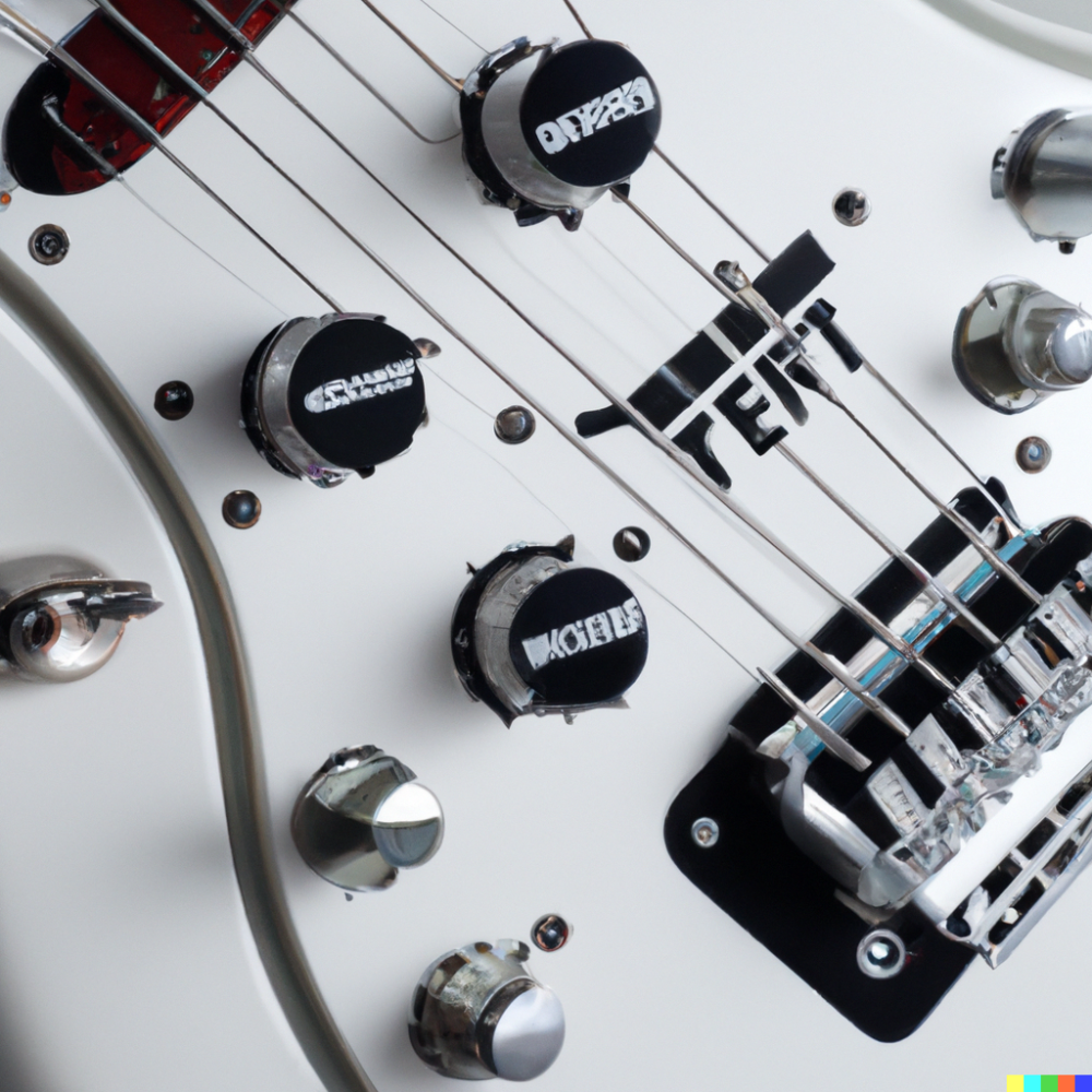 DALL·E 2022-08-26 09.46.16 - a white Jem 7v guitar, with many chrome knobs and switches.png