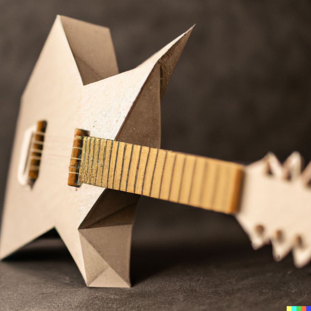 DALL·E 2022-08-26 09.48.30 - a 50mm photo of an origami Ibanez electric guitar.png