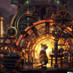 DALL·E 2022-08-17 05.29.11 - an orange and white cat inside a mechanical clockwork cathedral, ...png