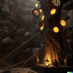 DALL·E 2022-08-18 06.35.26 - a tall clock tree in a cave with light bulbs , digital art.png