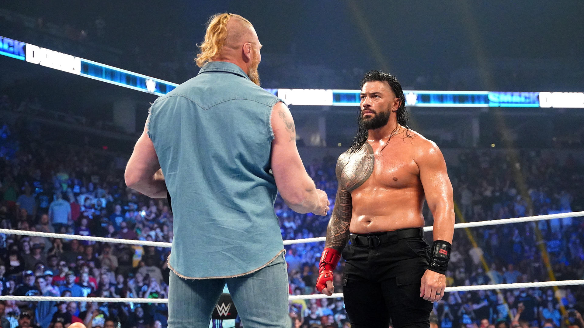 Brock Lesnar and Roman Reigns come face to face on SmackDown.