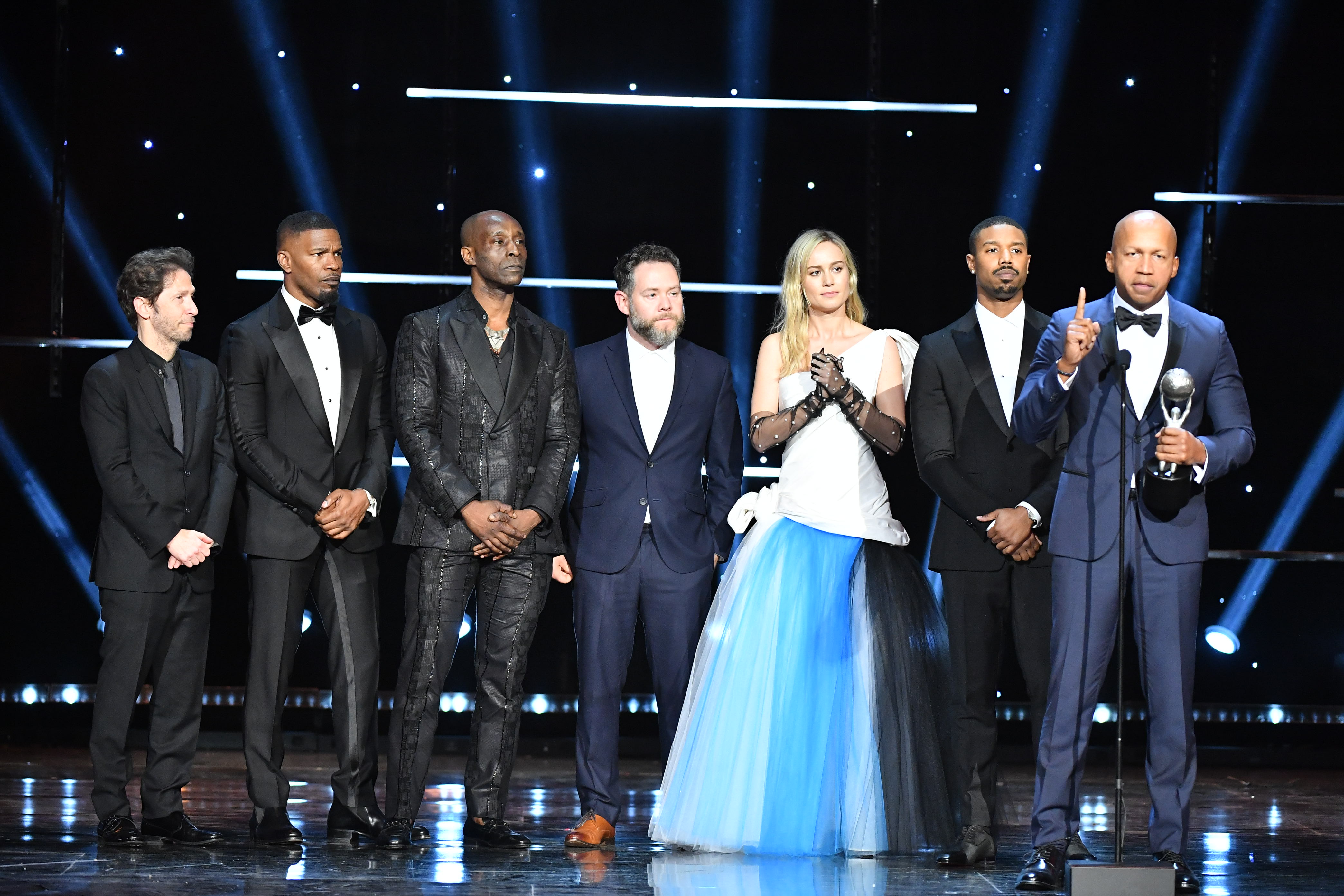 Tim Blake Nelson, Jamie Foxx, Rob Morgan, Asher Goldstein, Brie Larson, Michael B. Jordan and Bryan Stevenson51st Annual NAACP Image Awards, Show, Pasadena Civic Auditorium, Los Angeles, USA - 22 Feb 2020