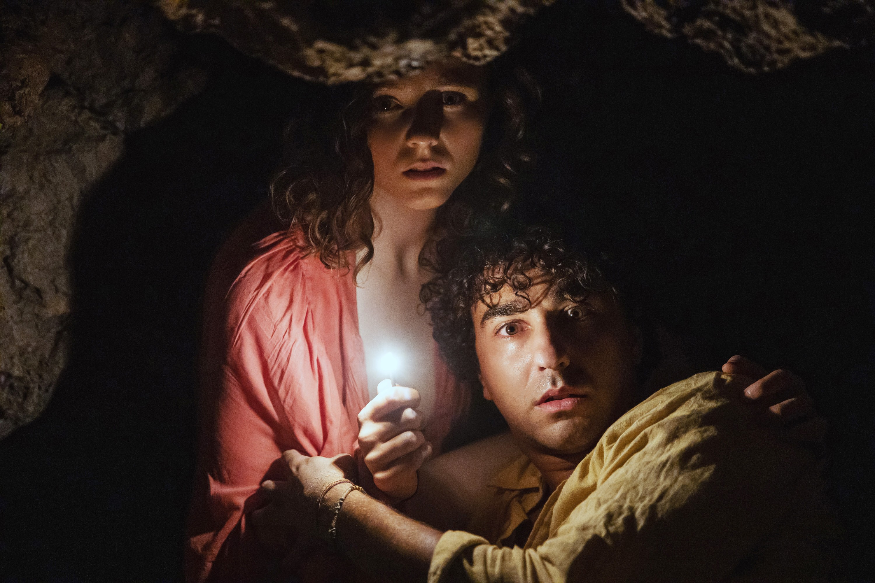 OLD, from left: Thomasin McKenzie, Alex Wolff, 2021. © Universal Pictures /Courtesy Everett Collection