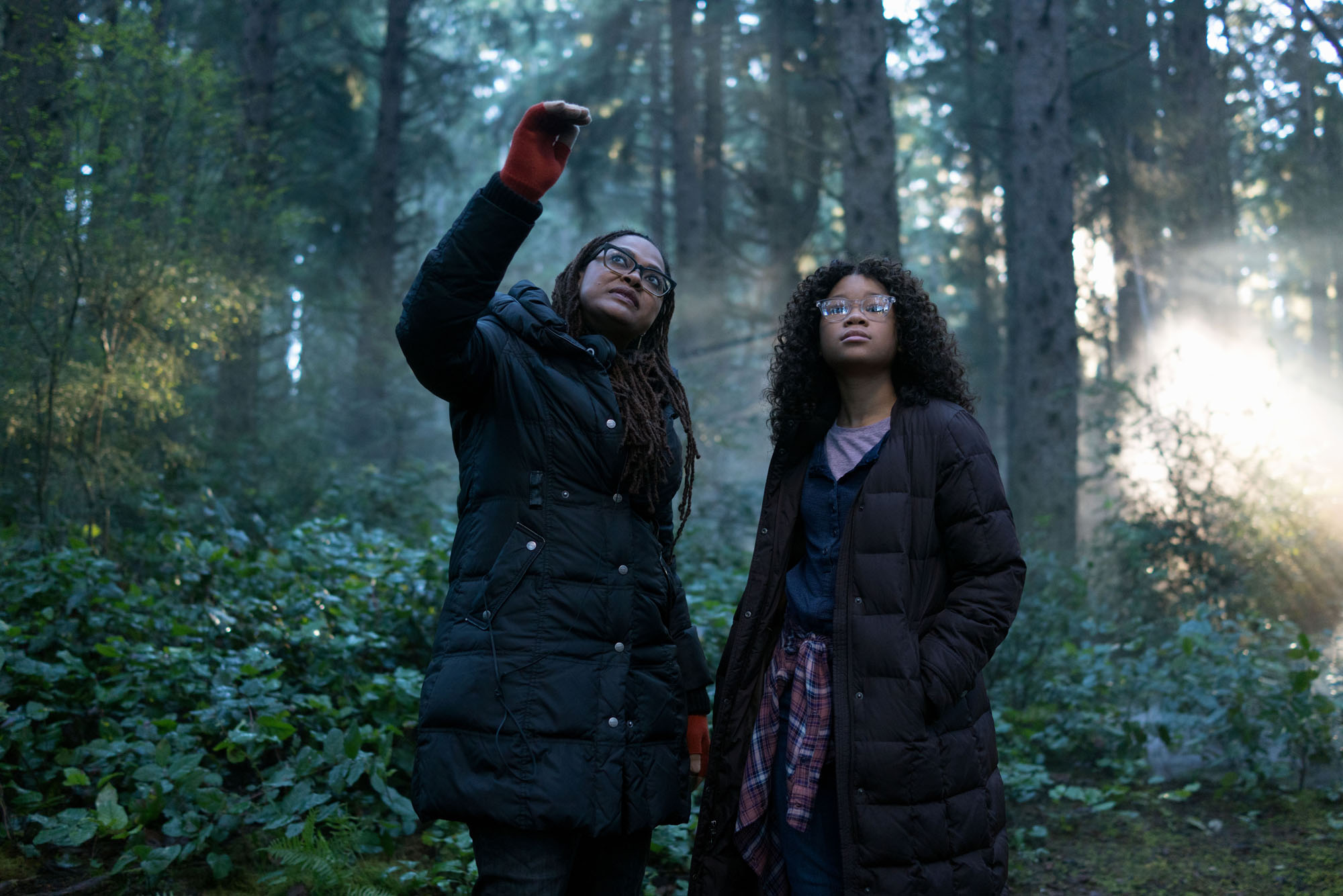 Director Ava DuVernay with Storm Reid on the set of Disney's A WRINKLE IN TIME.