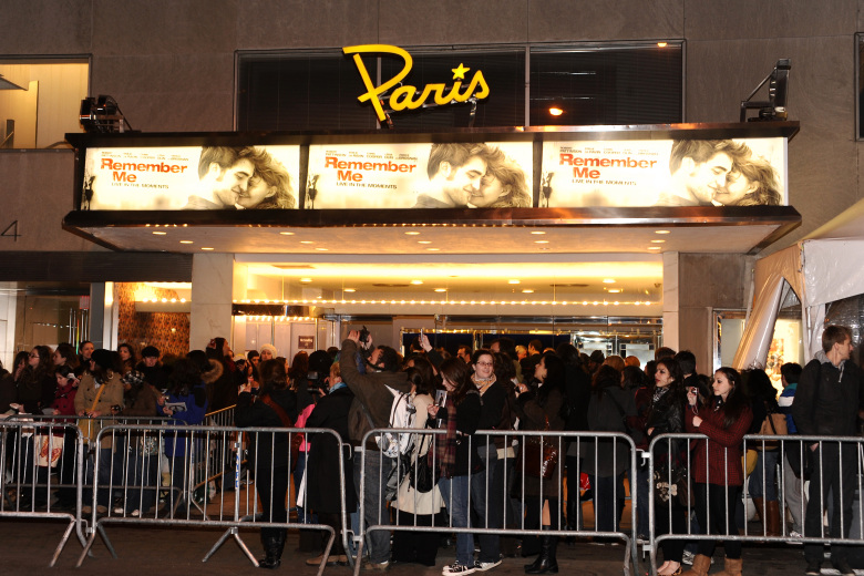 Exterior of the Paris Theater during the premiere of 'Remember Me' on Monday, March 1, 2010 in New York. (AP Photo/Evan Agostini)