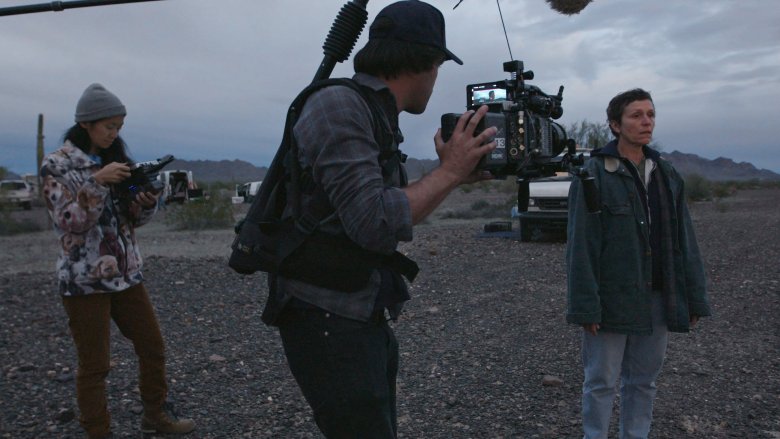 Nomadland Cinematographer Joshua James Richards (with Director Chloé Zhao and Actress Frances McDormand)