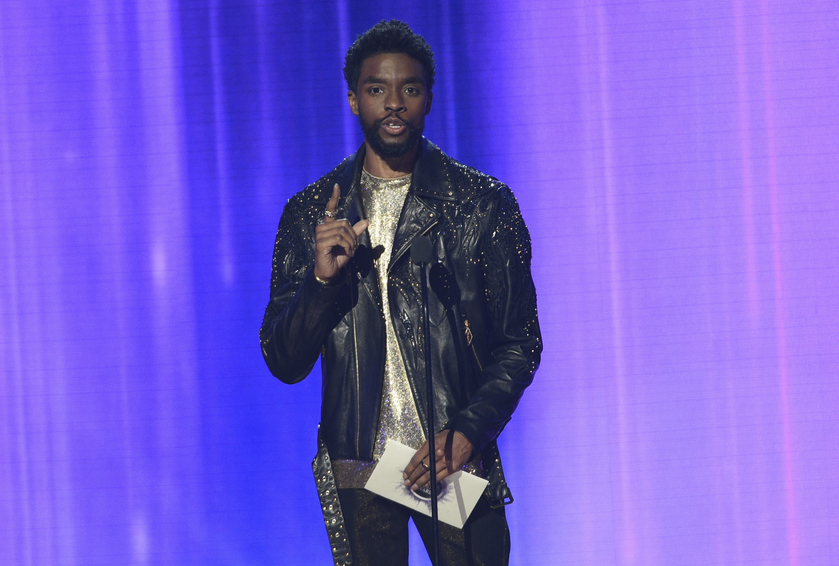 Chadwick Boseman presents the award for favorite alternative rock artist at the American Music Awards on Sunday, Nov. 24, 2019, at the Microsoft Theater in Los Angeles. (Photo by Chris Pizzello/Invision/AP)