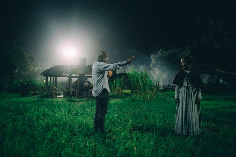 Director Barry Jenkins and Thuso Mbedu on the set of The Underground Railroad