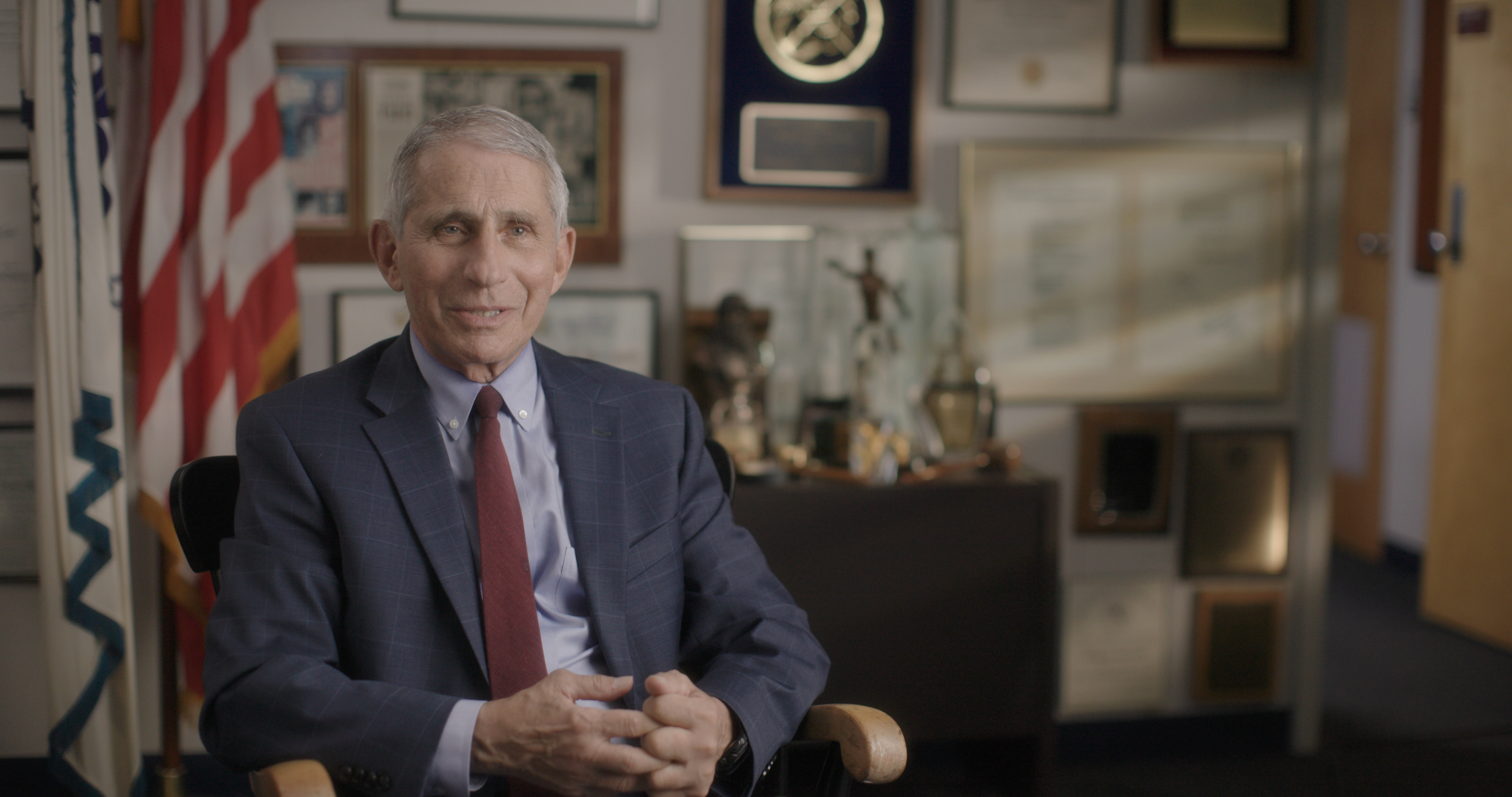Dr. Anthony Fauci in seated interview in his office at the National Institute of Allergy and Infectious Diseases. (National Geographic for Disney+)