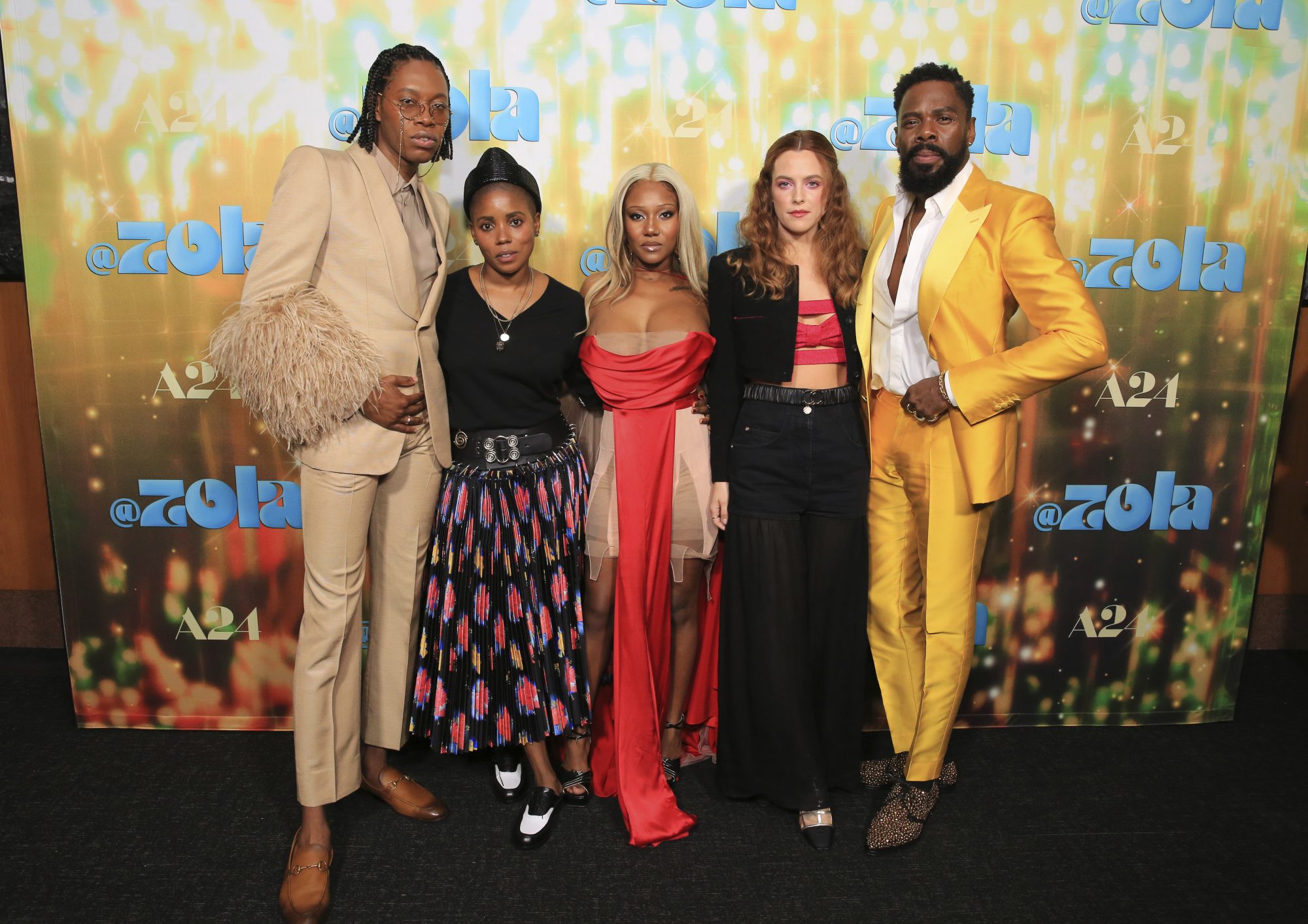 Co-writer Jeremy O. Harris, co-writer/director Janicza Bravo, executive producer A'Ziah Zola King, Riley Keough and Colman Domingo seen at Los Angeles special screening of A24's ZOLA on Tuesday, June 29, 2021, in Los Angeles. (AP Photo/Blair Raughley)