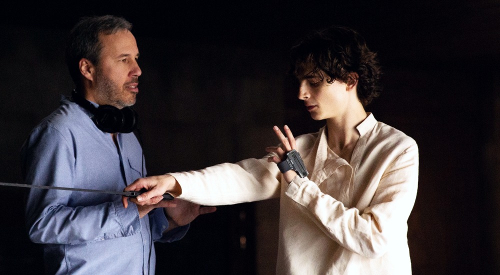 Denis Villeneuve and Timothée Chalamet on the set of Dune