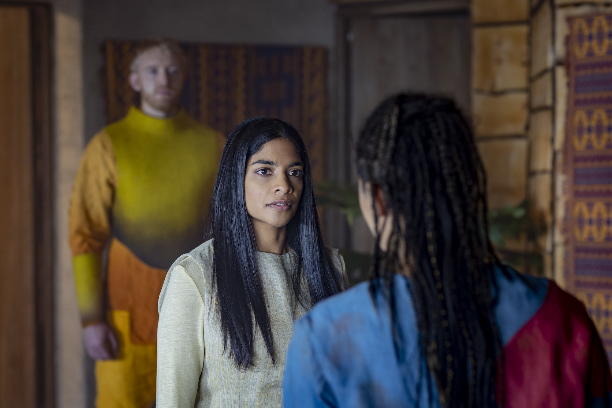 Emma McDonald as Bella Sway and Amarna Karan as Indira Mare - Moonhaven _ Season 1, Episode 6 - Photo Credit: Szymon Lazewski/AMC+