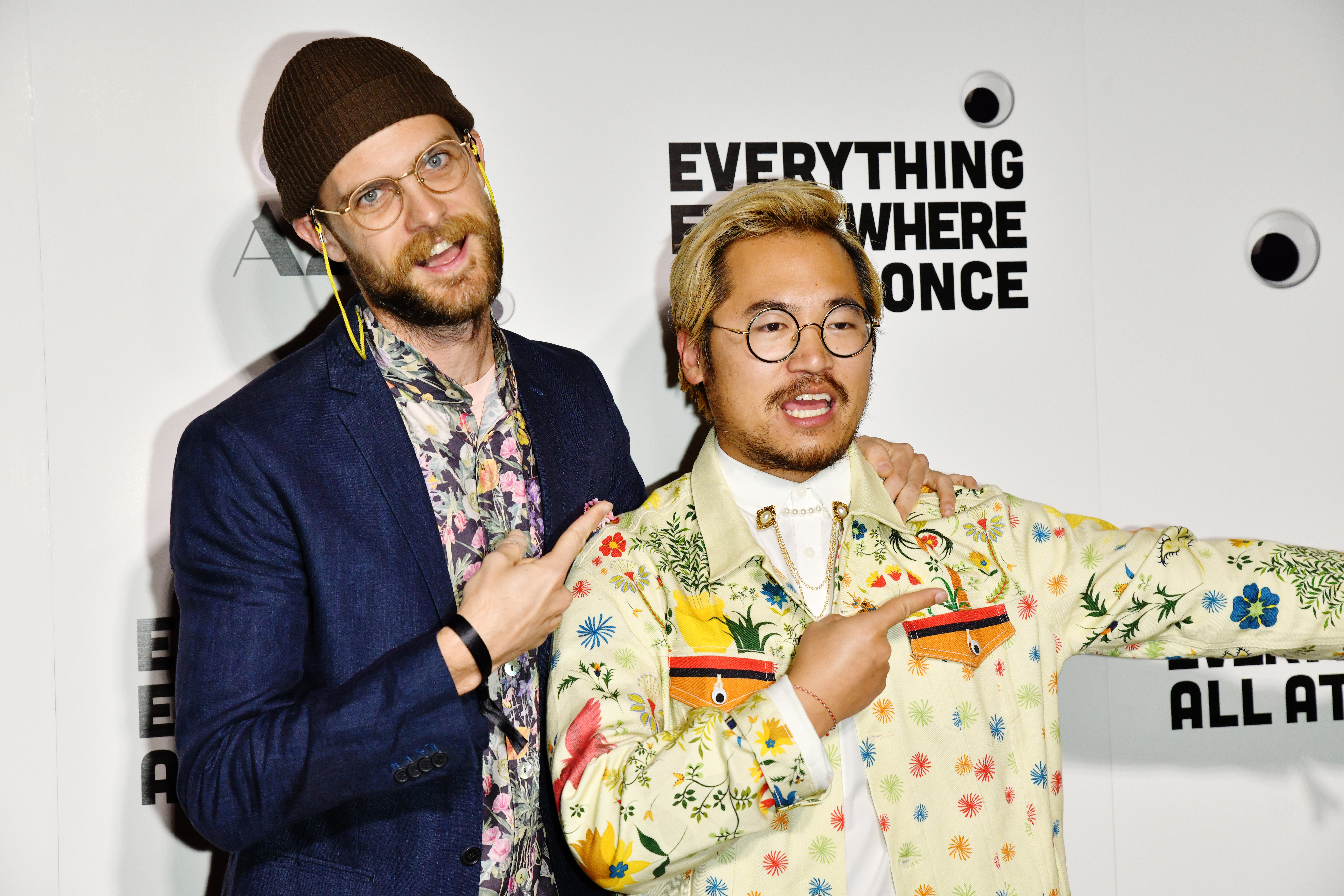 LOS ANGELES, CALIFORNIA - MARCH 23: Daniel Scheinert and Daniel Kwan arrives at the premiere of 'Everything Everywhere All At Once' at The Theatre at Ace Hotel on March 23, 2022 in Los Angeles, California. (Photo by Jerod Harris/FilmMagic)