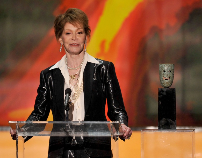 LOS ANGELES, CA - JANUARY 29: Actress Mary Tyler Moore accepts the Life Achievement Award onstage during the 18th Annual Screen Actors Guild Awards at The Shrine Auditorium on January 29, 2012 in Los Angeles, California. (Photo by Kevin Winter/Getty Images)