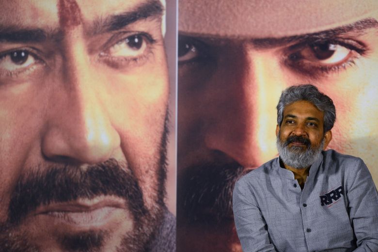 Indian film director and screenwriter S. S. Rajamouli poses for pictures during the trailer launch of his upcoming Telugu-language period action drama film RRR in Mumbai on December 9, 2021. (Photo by SUJIT JAISWAL / AFP) (Photo by SUJIT JAISWAL/AFP via Getty Images)