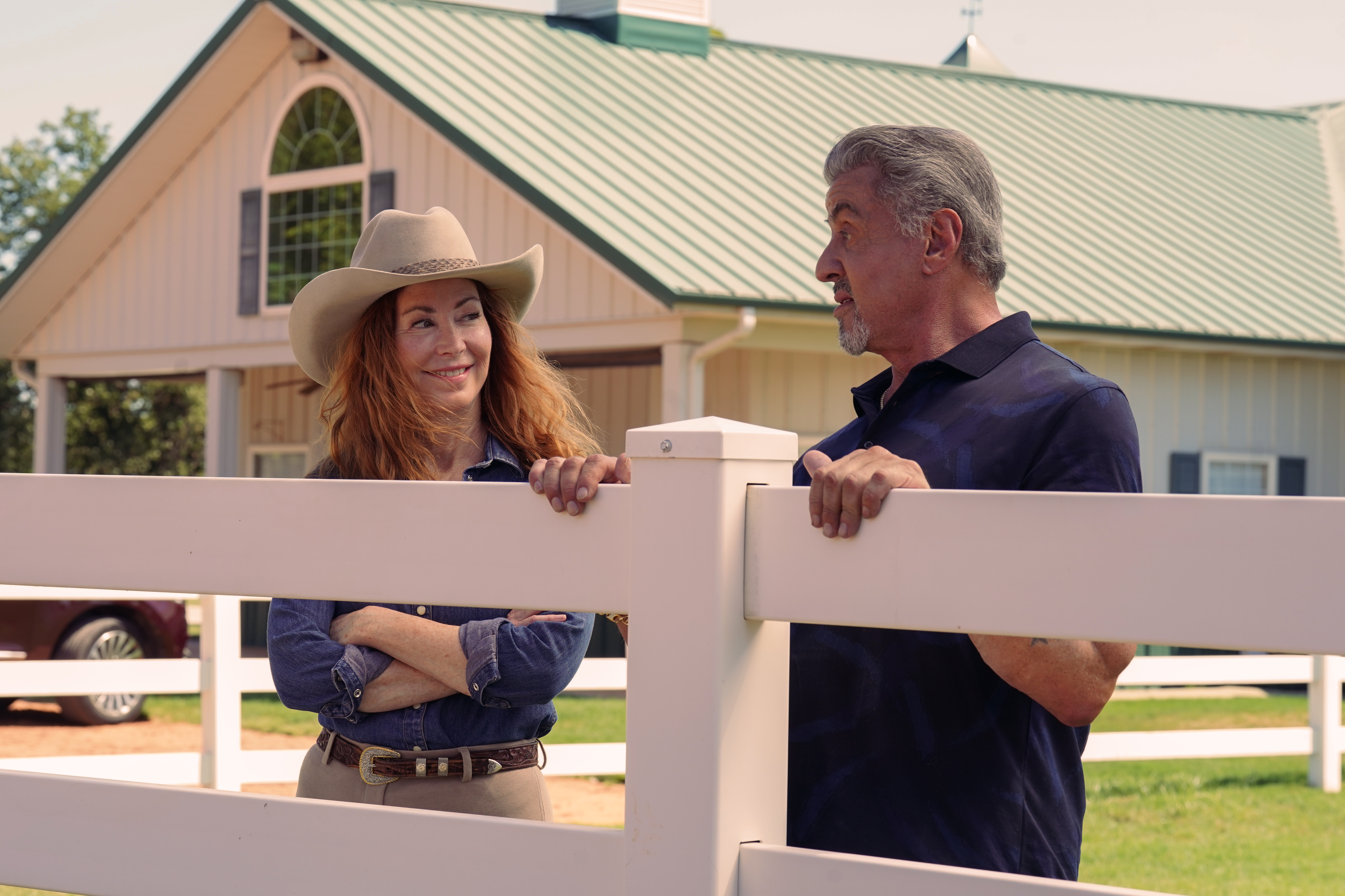 Dana Delany as Margaret and Sylvester Stallone as Dwight Manfredi in Paramount+ original Tulsa King