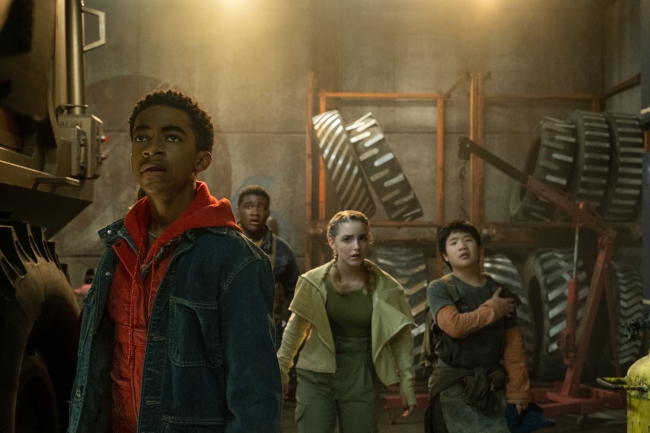 (L-R): Isaiah Russell-Bailey as Caleb, Thomas Boyce as Marcus, Mckenna Grace as Addison and Orson Hong as Borney in CRATER, exclusively on Disney+. Photo by Patti Perret. © 2023 Disney Enterprises, Inc. All Rights Reserved.